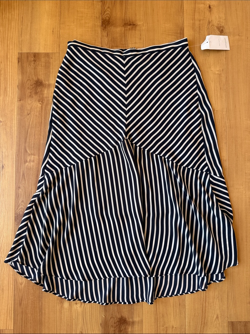 Banana Republic Navy and White Asymmetrical Striped Midi Skirt